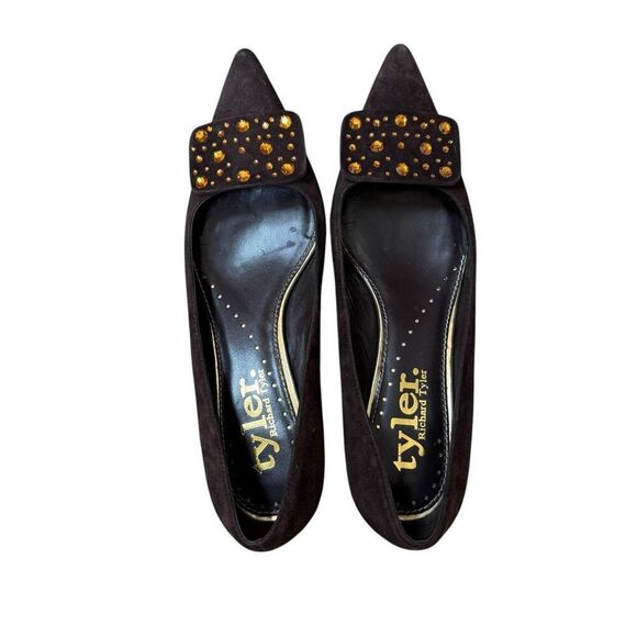 Richard Tyler brown suede kitten heel embellished shoes size 7.5 - Picture 4 of 6